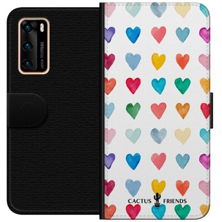 Kompatibel Tegnebogsetui til Huawei Huawei P40 Cactus and Friends - Watercolor Love Grid