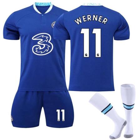 22-23 Chelsea Home Fotbollströja för barn nr 7 Kanté Werner 11 With socks #XS