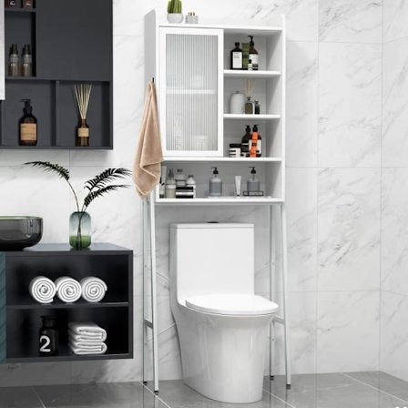 COSTWAY toiletenhed over toilet med glasskydedør, metalramme, justerbare hylder, 63 x 29 x 170 cm, hvid