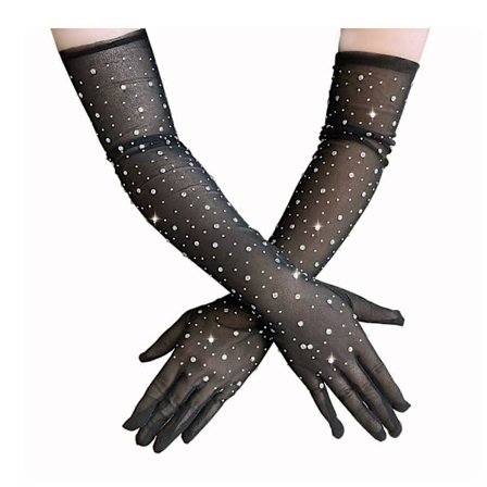 1 Par Dame Prom Arm Sleeves Gennemsigtig Mesh Rhinestone Dekoration Ultratynde Fingerløse Forestillinger Brud Bryllup Foto Prop Armmanchetter