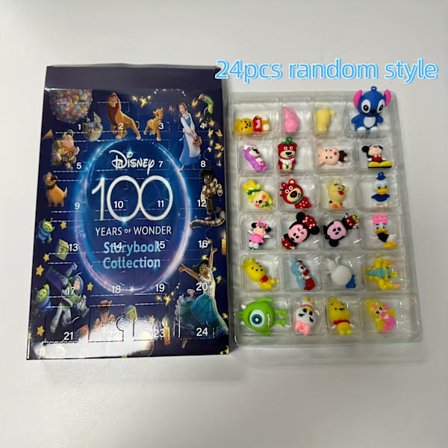 24 stk. Adventskalender 2025 - Samlefigurer med Stitch, Mikke, Woody, Prinsesse & Winnie, Nedtellingskalender til jul, [DB]