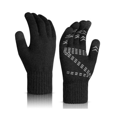 Strikkede Varme Handsker - Touchscreen-kompatible, Skridsikre Uldblandingshandsker Black