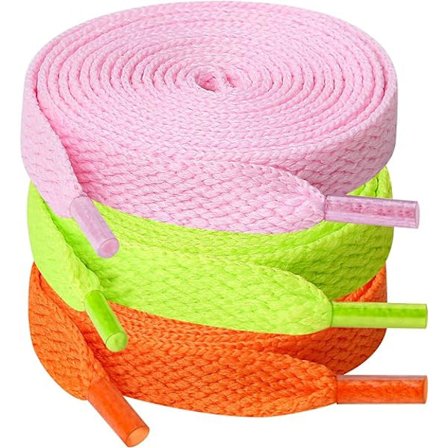 3 par Orange/Rosa/Gröna Skosnören, 8mm Bredd Plat Skosnören för