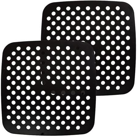 2-pak gjenbrukbare silikonluftfrityrmatter, non-stick luftfrityrforinger silikonmatter firkantet, 18,8 cm