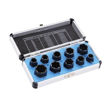 Slagskruvmejsel för borttagning av muttrar och bultar med förvaringslåda för att ta bort skadade, fastfrusna, rostiga och rundade muttrar och bultar