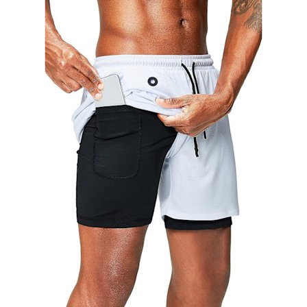 2 i 1 løbeshorts med telefonlomme Gym Workout Quick Dry Herreshorts 5 tommer