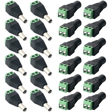 24kpl Ammattimainen DC-liitinpistoke, Barrel 12V DC Virtapistokeliitinsovitin, 12 Paria 2-napaista Urosliitintä & Naarasliitintä, CCTV-kameralle LED-