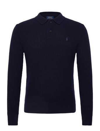 Polo Ralph Lauren Textured Wool-Cotton Polo-Collar Sweater - Navy - M