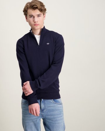 GANT Shield Cotton Half Zip Sweater Blå Genser Gutt - Kids Brand Store