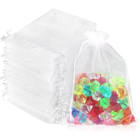 Sæt med 100 organza poser - 13 x 18 cm - Gaveposer til fester, bryllupper, smykkeposer, slikposer og makeup poser (hvid - 13 x 18 cm)