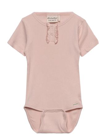 Body Ss Rib Bodies Short-sleeved Rosa Minymo*Betinget Tilbud