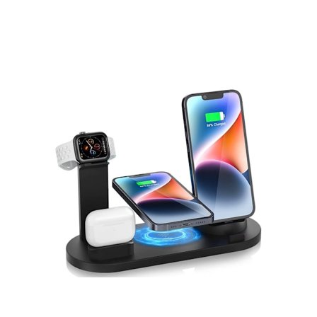 B07 4-i-1 Trådlös Laddstation Kompatibel med iPhone Apple Watch Airpods Vit