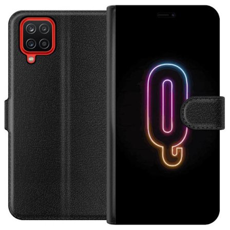 Kompatibel Tegnebogsetui til Samsung Samsung Galaxy A12 Minimalistisk neonbogstav Q i lyse farver mod mørk baggrund