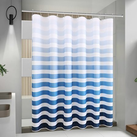 Suojusverho 180 x 180 cm sininen raidallinen suihkuverho vedenpitävä