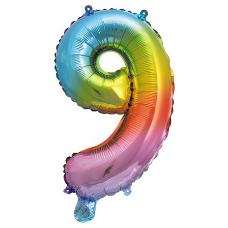 Folieballon Ciffer 0-9 Regnbue 41 cm Ciffer 9