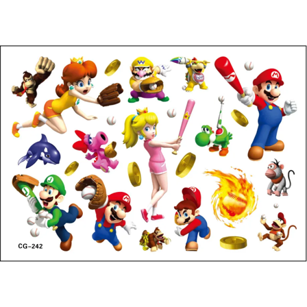 Super Mario Bros Tattoo Klistermærker Kawaii Anime Figur Legetøj Børn Tillykke Fødselsdag Fest Dekoration
