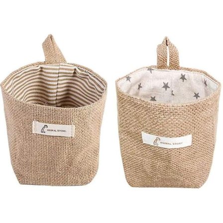 2 Stykker Bomuld Linned Opbevaringskurv Taske, Foldbar Opbevaringskurv, Bomuld Og Linned Opbevaringskurv