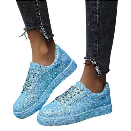 Kvinnor med snörning Glitter Sneakers Glitter Casual Jogging Sneakers Platta skor