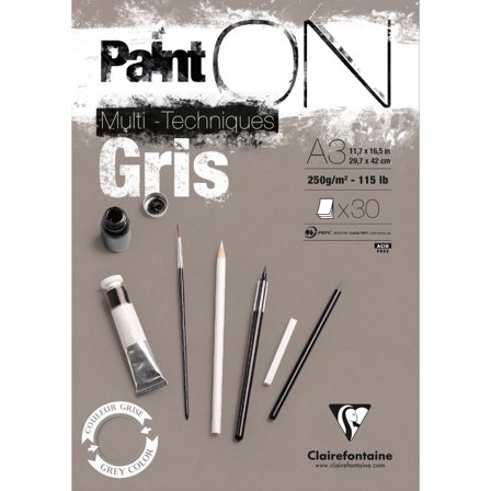 Clairefontaine Paint'ON Multi-Techniques Gris A3
