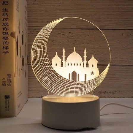 Eid Mubarak Dekor Ramadan Akryl Nattelys 3D LED Lys