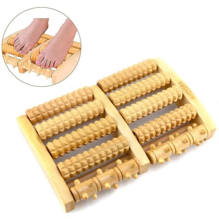 Fotmassage rulle i trä, fotmassageapparat, fotmassagerulle, fotreflexologi dubbel fot rulle i trä för ödem