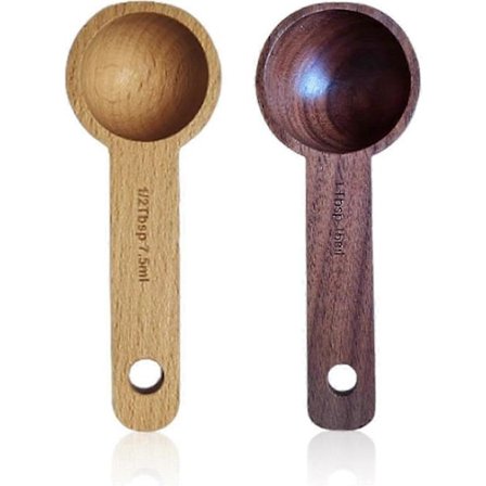 2 teskedar, tesked i trä, saltsked i trä, sockersked i trä, blandningssked, köksredskap LPP