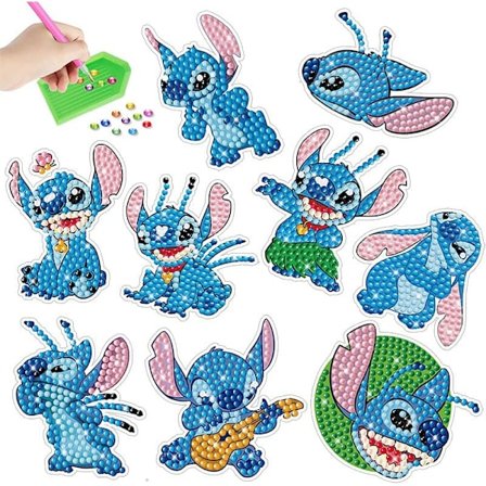 9 stk. 5D Stitch DIY Diamond Art Painting Stickers Kits, Lilo DIY Creative Diamond Mosaic Sticker