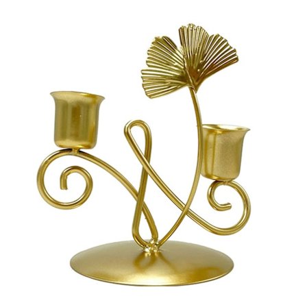 Metal Ginkgo Biloba Blad Lysestage Jern Lysestager Ornamenter Bord Dekoration