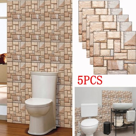 5x 3D självhäftande kakelklistermärken väggklistermärken väggkakelklistermärken badrum kök kakel (beige)