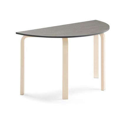 Table ELTON semi-circular, 1200x600x710 mm, dark grey linoleum, birch