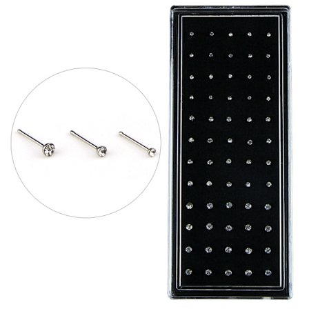 60 STK/ Set Strass Nose Ring Ben Stud Rostfritt stål Vit