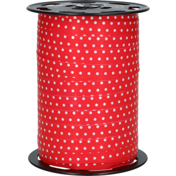 GAVEBÅND RØD MED PRIKKER 10MM