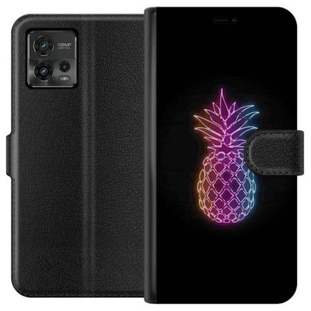 Kompatibelt Lommeboketui til Motorola Motorola Moto G72 Neonlysillustrasjon av ananas i fargerikt lys mot svart bakgrunn