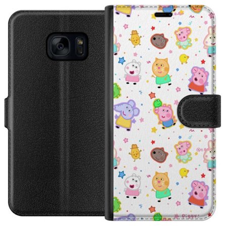 Yhteensopiva Lompakkokotelo Samsung Galaxy S7 Värikkäät piirretyt eläinhahmot leikkisässä tyylissä tähtien ja pisteiden kera vaalealla taustalla