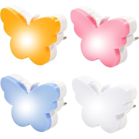 Sæt med 4 LED Natlamper til Børn, Natlampe med Automatisk Lyssensor Plug and Play Natlys til Soveværelse, Gang, Trappe, Garage, Kawaii D
