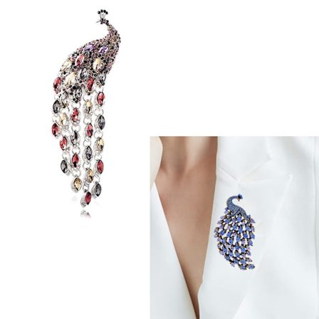 En del (farge) Krystall Påfugl Brosje Pin Emallje Stor Fugl Par