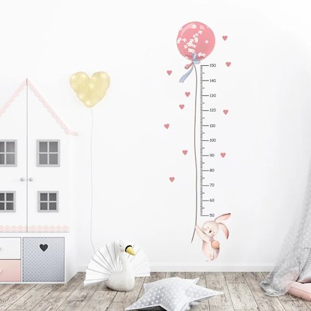 Balloon Rabbit Wall Stickers for Baby Girls Room Kids Room Height Ruller Grow Up Chart Height Measurement Wall Decals Nursery