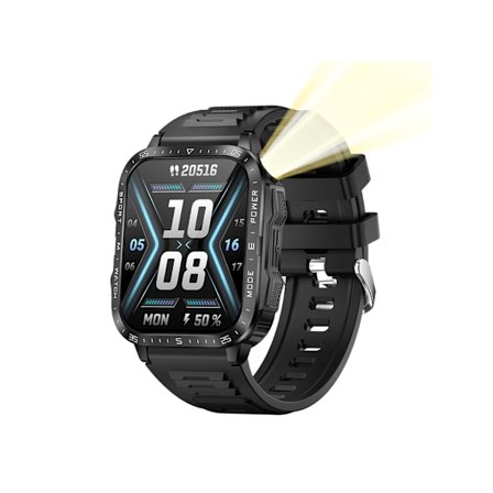 Smartwatch Kt79 Hög Ljusstyrka Ficklampa Bluetooth Samtal Fitness Tracker Vattentät Sportklocka Svart