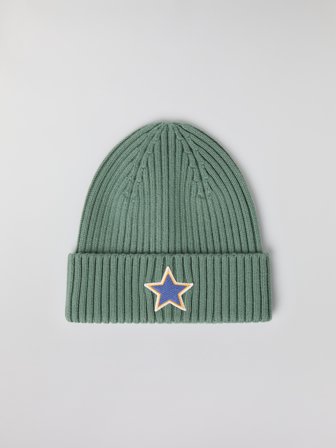 Polarn O. Pyret - Ribbed beanie with appliqué - 48 - 50 - Childrenswear - green