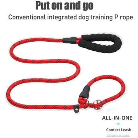 Anti-Kvelnings Hundeleie med 2 Polstrede Trafikkhåndtak Sterk og Slitesterk Refleks Tau 182cm for Mellomstore Hunder, Rød