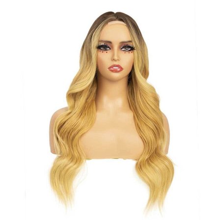 Fargegradert parykk i ekte hår for kvinner - naturlige pannelugg, bølget, loc