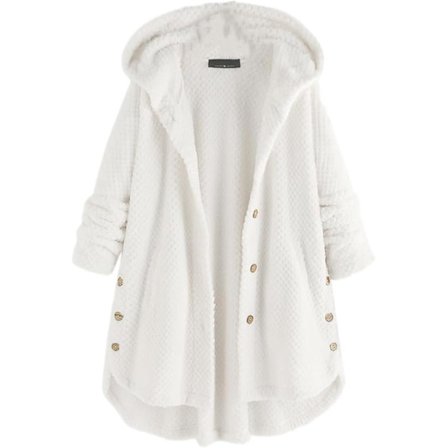 Valkoinen XXL plus-kokoinen käännettävä fleecehuppari naisille, valkoinen