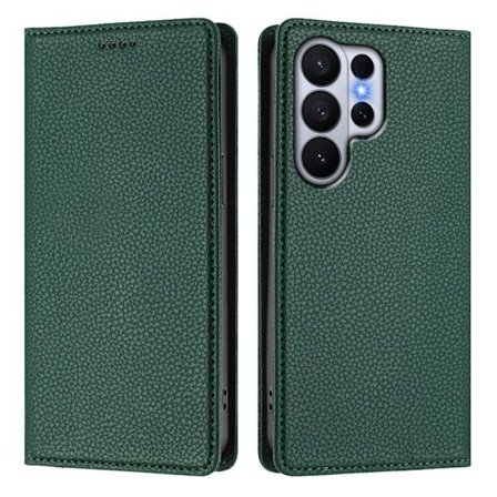 Litchi Samsung Galaxy S26 Ultra Plånboksfodral Konstläder RFID Skydd - Grön