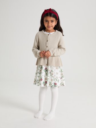 Polarn O. Pyret - Knitted cardigan with ruffles - 98 - Childrenswear - beige