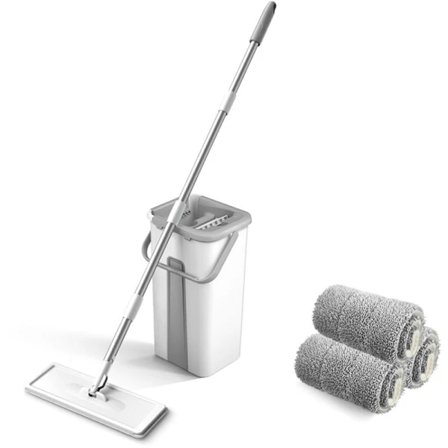 360 graders roterende moppesett, håndfri, våt og tørr, mopp + 3 kluter