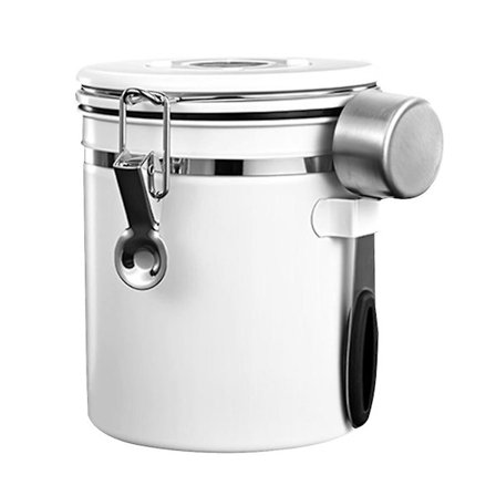 1 set rostfritt stål förseglad tank avgas teburk kaffebönor burk med sked