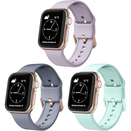 3-pack kompatibla med Apple Watch-armband 45 mm 44 mm 42 mm, mjukt silikonersättningsarmband med klassiskt spänne för iWatch Series Se 7 6 5 4 3 2 1 