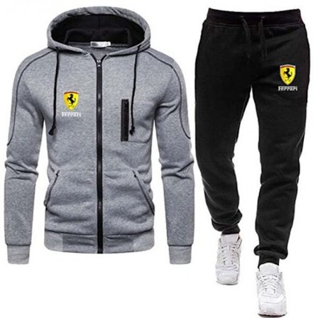 Herr Ferraris Hettejakke med glidelås og Joggebuksesett Grå-FF-