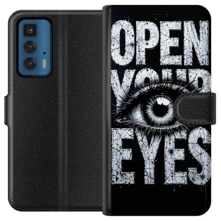 Kompatibelt Lommeboketui til Motorola Motorola Edge 20 Pro Mørk typografisk illustrasjon med øye og teksten Open Your Eyes, sterk kontrast og rå ku