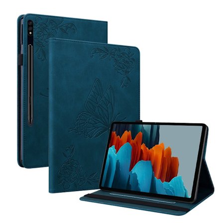 Samsung Galaxy Tab S7+/S7 FE/S8+ Fodral i Prägling med Fjäril och Blommor